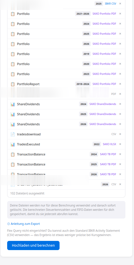 KapFrei Upload – erkannte Broker-Dateien