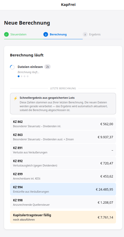 KapFrei Berechnung – Schnellergebnis bereits sichtbar