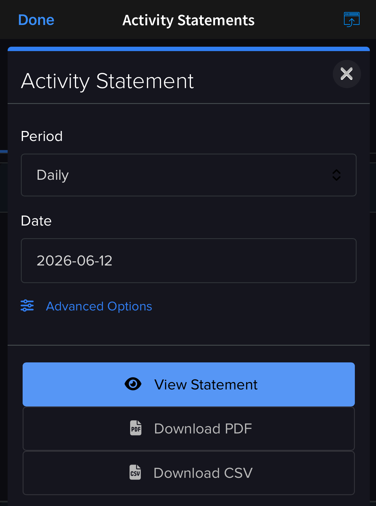 Activity Statement Dialog schließen