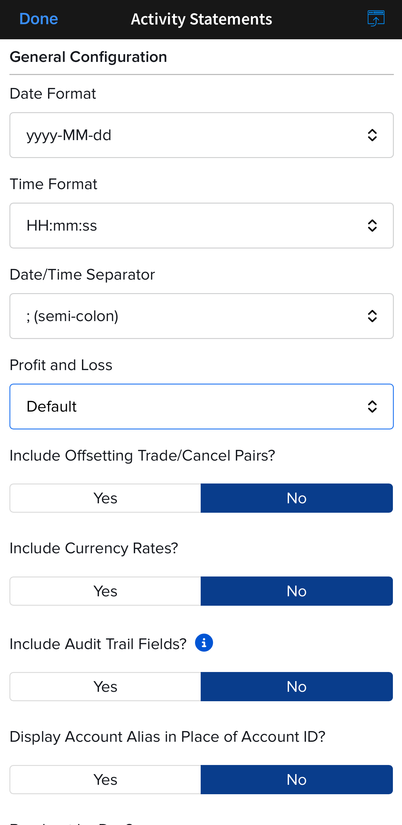 General Configuration: Date Format, Time Format, Date/Time Separator, further options